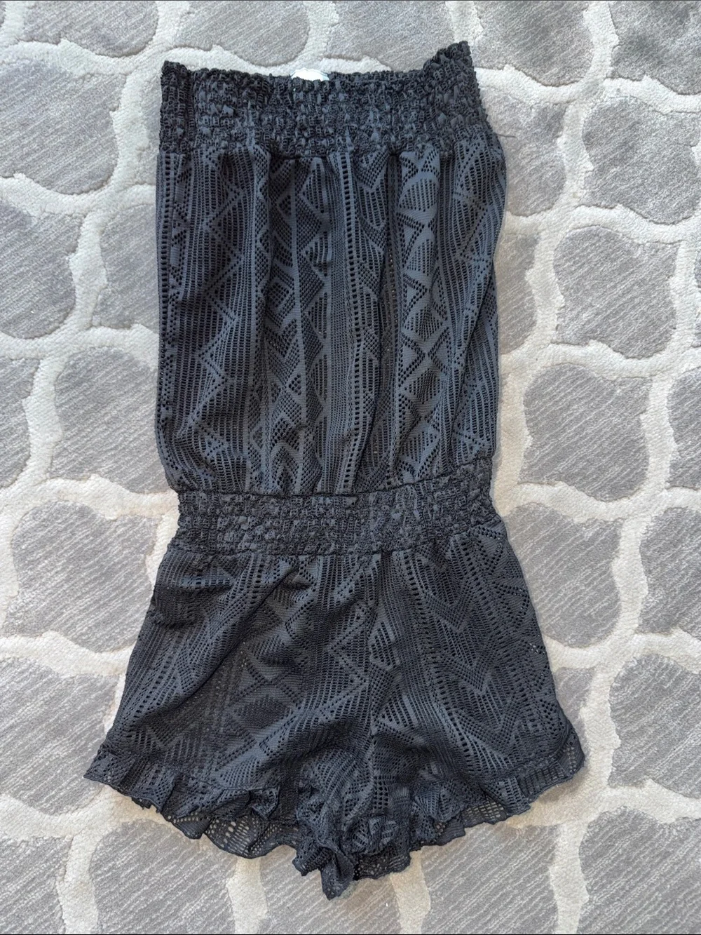 Corral Black Crochet-Style Smocked Waist Romper Shorts